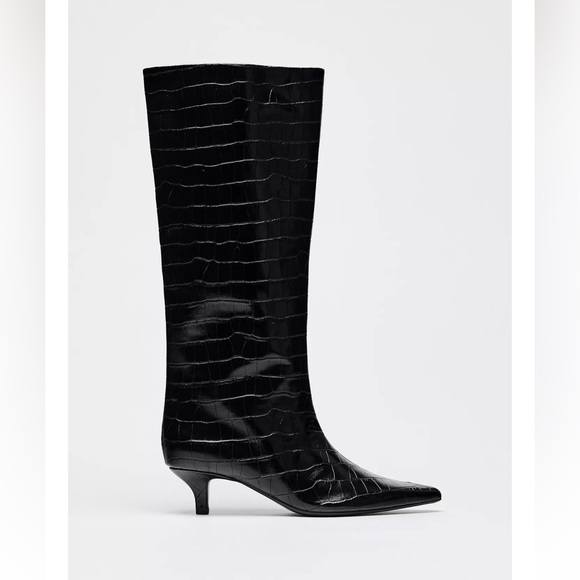 Zara Shoes - Zara Mock Croc Kitten Heel Boot